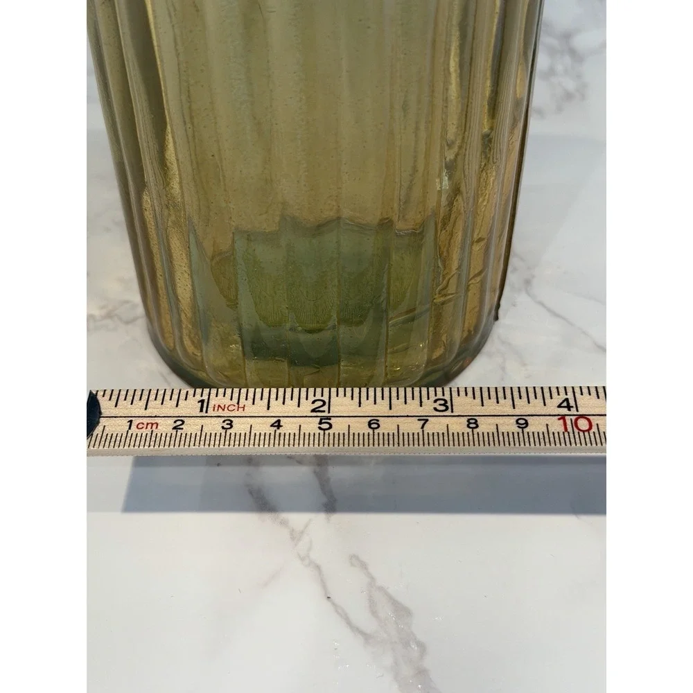 Amber Ribbed Glass Bottle Vase Rustic Farmhouse Cottage Core Decor 8.25